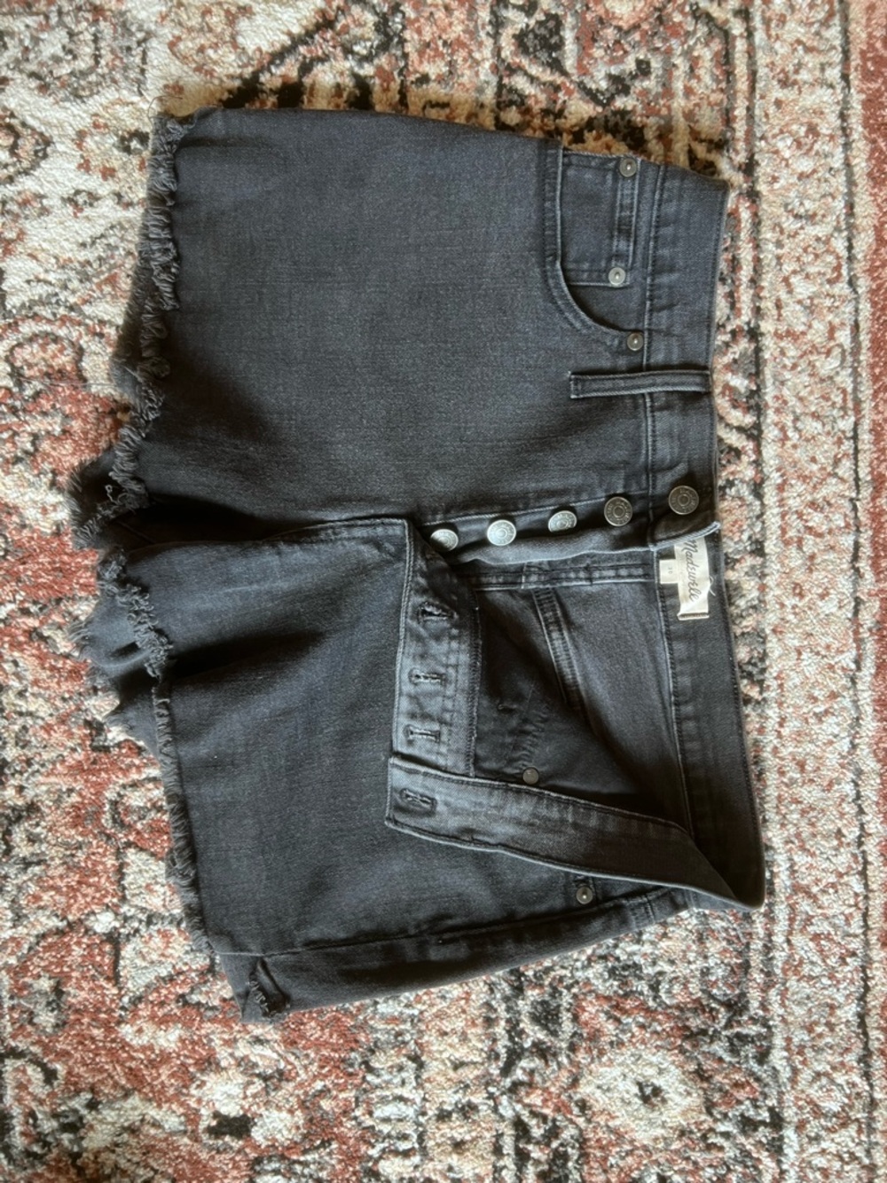 Madewell Black High-Rise Button-Fly Frayed Denim Shorts